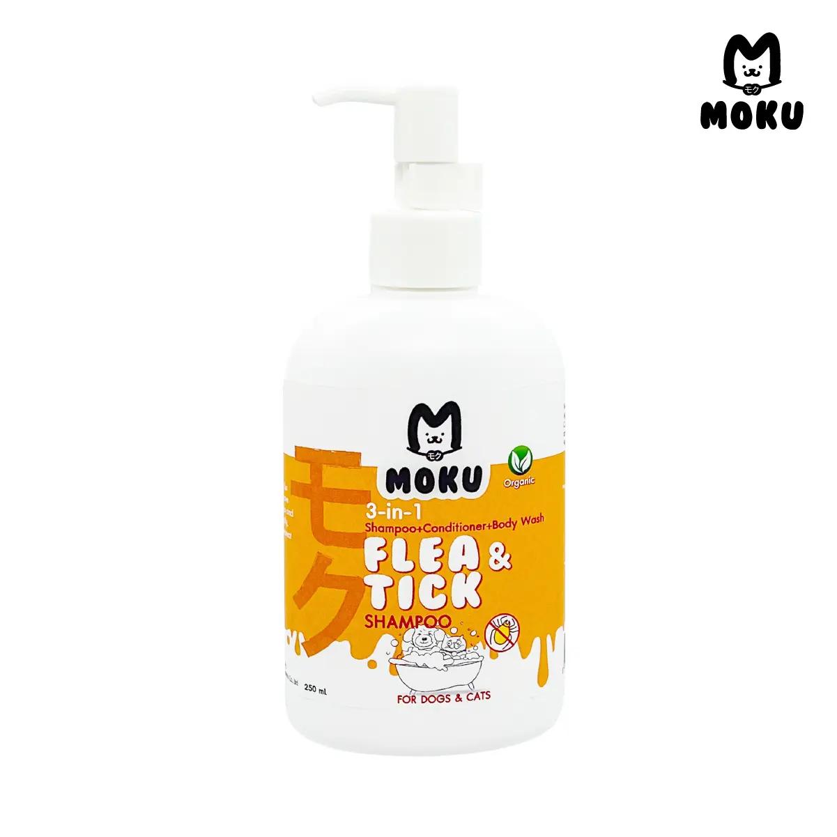 MOKU 3-in-1 Flea  Tick Shampoo แชมพูสำหรับสัตว์เลี้ยง สูตรกำจัดเห็บหมัด ป้องกันและลดปริมาณเห็บหมัดอย่างมีประสิทธิภาพ